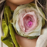 Monica Air / Vintage Lace Silk Cottage Romantic Flower Large Edwardian French Rose Bowtie Velvet Jabot Boho