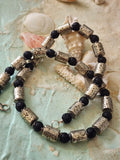 Lava And Chrome / Large Surf Choker Natural Blue Stone Lava Unique Beaded Necklace for Men