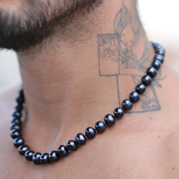 Celebrity Beyond / Black Pearls Mens Necklace Natural Pearl Men