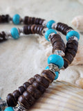 Bohemian Lover / Surf Choker Blue Stone Bronze Feather Unique Beaded Necklace for Men