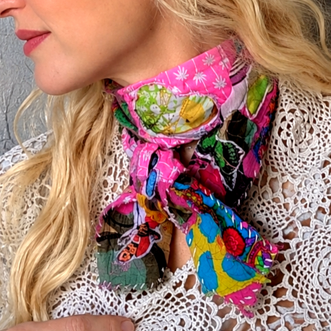 Victorian Neck Wrap Lola Bloom / Paisley Rose Bloom Scarf Patchwork Hand-Fading Bowtie Jabot CottageCore Grandmillennial