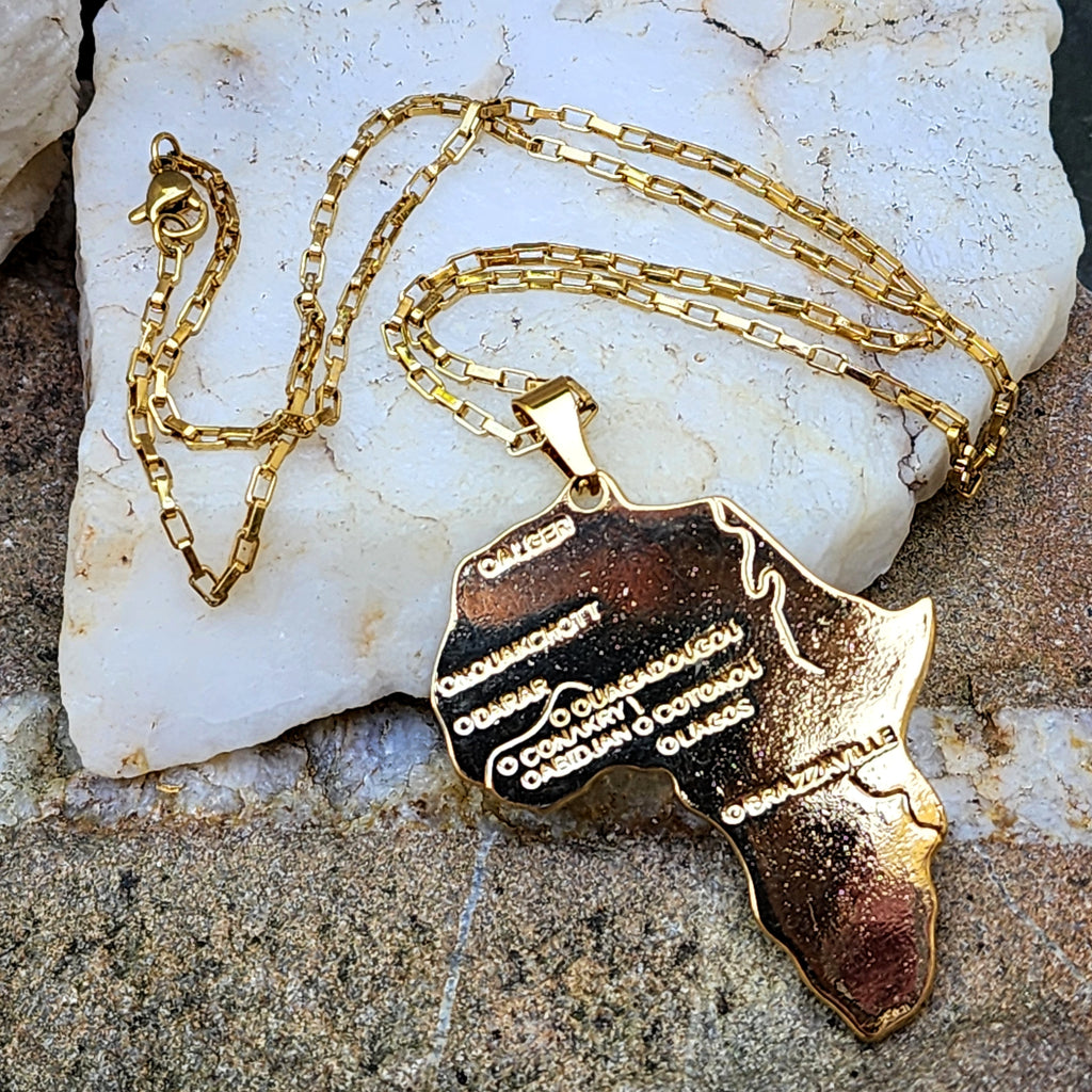 Powerful Call / Unique Necklace for Men Gold Necklace Africa Pendant Gift Guy Mens Gift Idea