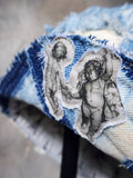 L'AZUR DE GURSON / Avant-Garde Top Hat Sculptured Designer French Garçon Cap Upcycled Blue Denim Raw Cut Patched
