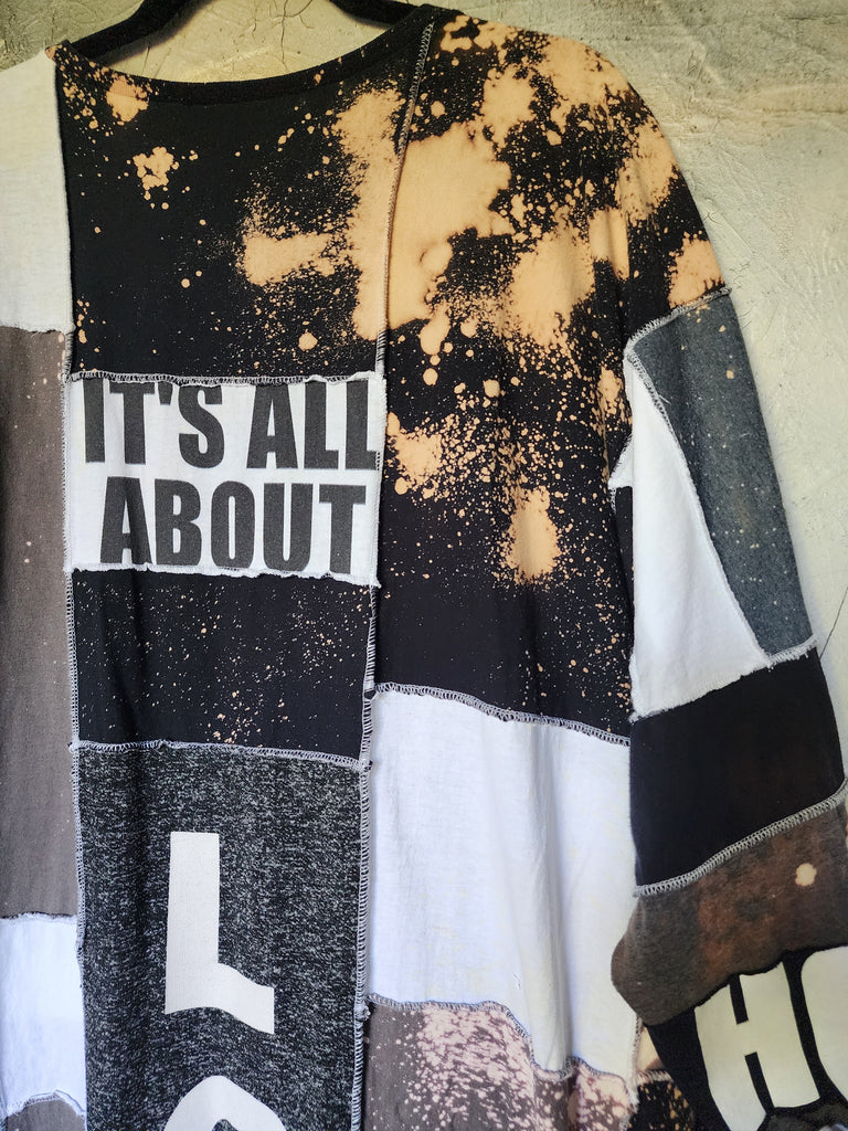 Love / Avant-garde Top Tunic Dress Black White Designer Up-cycled Clothing Patchwork Raw Vintage Cotton