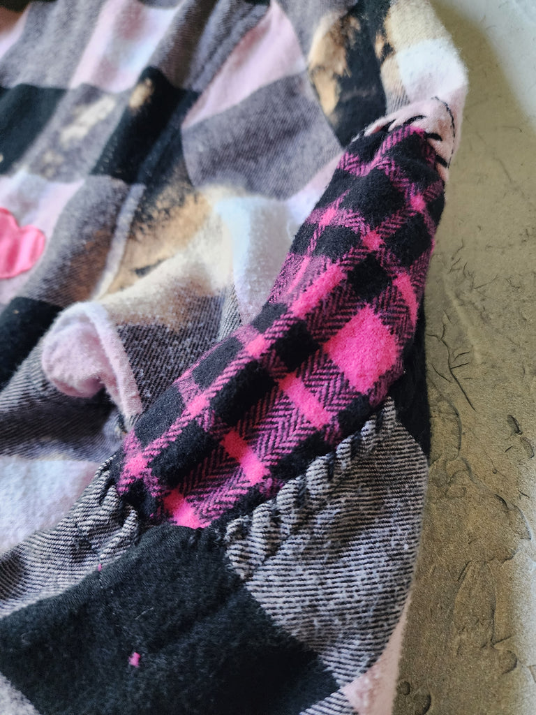 BEAUTIFULLY BROKEN / Designer Upcycled Kimono Duster Button-Down Flannel Top Artisan Cottage Appliqué