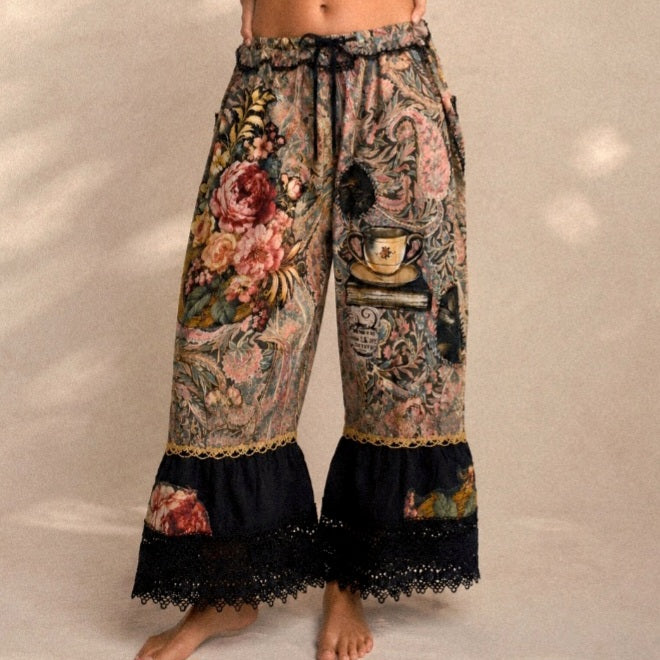 Renaissance Lore / Avant-garde Bloomers Victorian Pants Ruffles Rose Golden Lace Romantic Dark Academia Angel Aplique