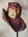 Melanitis Leda / Designer Top Hat Upcycled Raw Wide-Brim Butterfly Patched Artisan Hat Avant-Garde Sculptural Hat