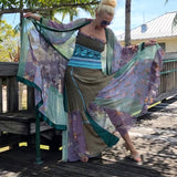 SO BOHO / Designer 100% Silk Kimono Boho Maxi Dress Floral Angel Petchwork Luxury Resort Wear Concept Upcycled
