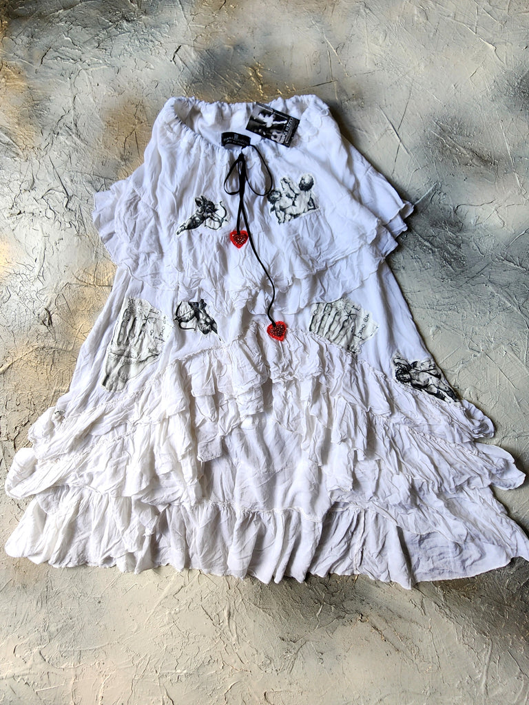 Southern Charm / Maxi Skirt Cotage Romantic Country Chic Patched ANGEL Aplique Red Heart Vintage European 100% Cotton