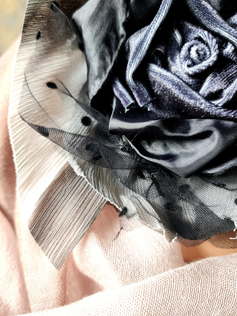 Baccara / Large Black Rose BowTie Jabot Vintage Lace Romantic Botanical Polka Dot Tulle Bohemian Accessories Black velvet Choker