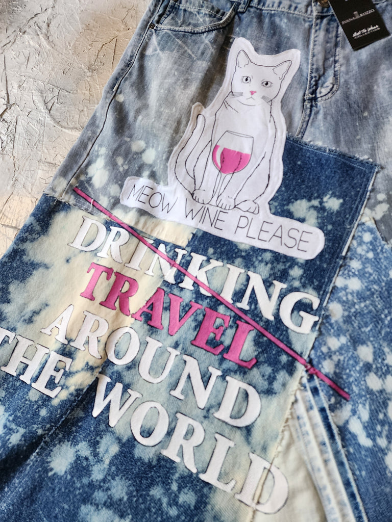 Drink Around the World / Avant-garde Designer Maxi Skirt Upcycled Recycled Denim Chic Concept Street wear