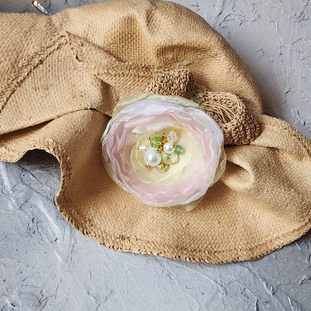 Wild Flower "Apple Mesh" /Boho Rose Choker Flower Brooch Clip Upcycled Magnolia Apple Blossom Upcycled Concept Store Made in USA
