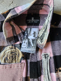 BEAUTIFULLY BROKEN / Designer Upcycled Kimono Duster Button-Down Flannel Top Artisan Cottage Appliqué