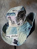 ARCHIVIST / Avant-Garde Sculptured Tophat Wide Side Upcycled Denim Raw Cut Snake Print Patched Dark Academy Vintage style