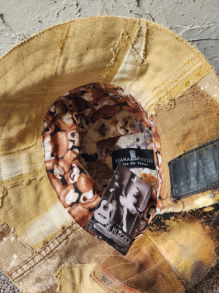 PEACEMACKER  / Designer Top Hat Upcycled Raw Wide-Brim Butterfly Patched Artisan Hat Avant-Garde Sculptural Hat