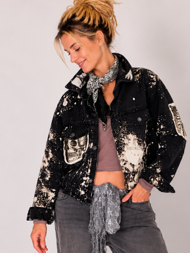 Moody Rose Academy / Boho Artisan Duster Upcycled Vintage Asid Black Denim Concept Avant-garde Patchwork Jacket