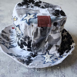 SOUTH STARS / Designer Top Hat Shabby Chic Hat Upcycled Distressed Denim Bohemian style Hat Hand Stitched Top Hat Patchwork