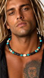 On The Wave / Large Surf Choker Natural Blue Stone Chrome Lava Unique Beaded Necklace for Men
