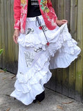 Southern Charm / Maxi Skirt Cotage Romantic Country Chic Patched ANGEL Aplique Red Heart Vintage European 100% Cotton