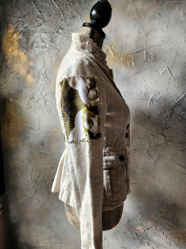 Guardian Soul / Designer Jacket Cottage Linen Patched Avangard Boho Artisan Distressed European Vintage