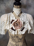 Comtesse La Fleur / Cottage Romantic Pelerine Shal Vintage Lace Large Silk Rose Flower Jabot Cotton Bowtie Tie Lace Choker