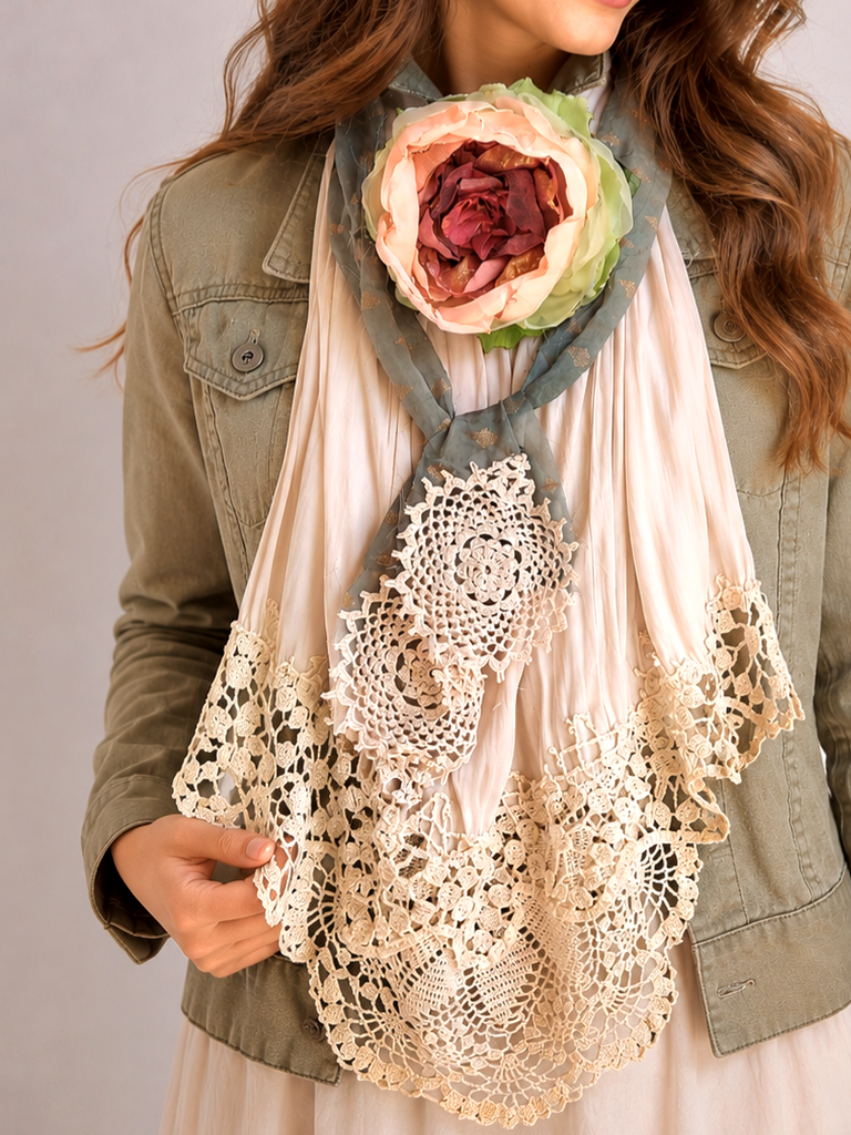 Shakespeare Talk / Cottage Jabot Silk Romantic Flower Fabric Rose Camellia Bowtie Antique Lace 20th century 60s archives