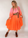 Ombré Tangerine Halyna / Designer Dress Upcycled Ombré Pink Tangerine Shabby Chic Cottage Butterfly JabotPatched Logo Monogram