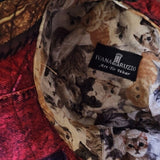 Baroque Cat / Burgundy Denim Designer Top Hat Ripped Patched Cottage Hand Stitched Of-White Peony/Rose Pin