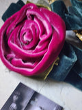 Burgundy Chic / Cottage Velvet Jabot Bow Tie Romantic Flower Fabric Rose Camellia Velvet Scarf Green Velvet Scarf