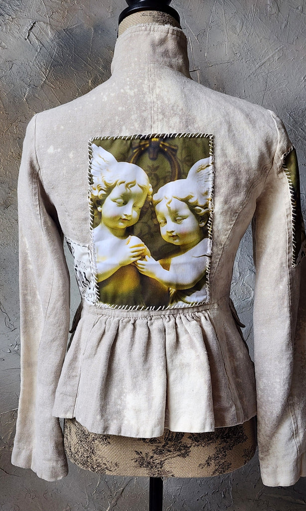 Guardian Soul / Designer Jacket Cottage Linen Patched Avangard Boho Artisan Distressed European Vintage