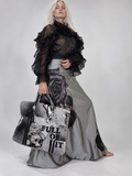 FOLL OF IT / Designer Handbag Distressed Black Denim Scull Appliqué Logo Eye Patch Appliqué Avant-garde Street-wear