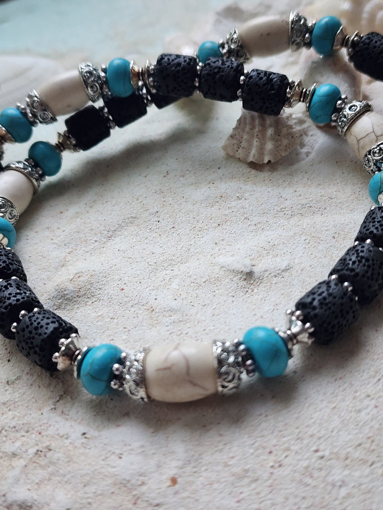 On The Wave / Large Surf Choker Natural Blue Stone Chrome Lava Unique Beaded Necklace for Men