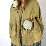 Artisan Approach / Designer Blazer Unique Concept Wear Large 3D White Rose Linen Avangard Fashion Shabby Chic Jacket