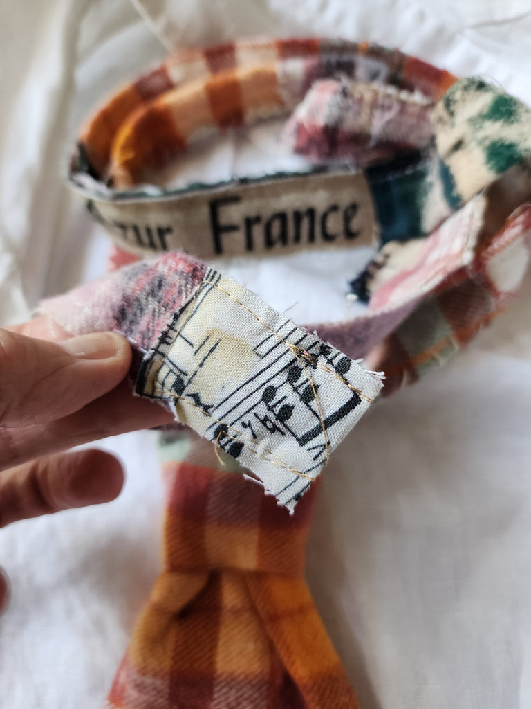 OLD MONEY CRAVAT / Shabby Chic Tie Jabot Bohemian Upcycled Plaid Boho Necklace Upcycled Cottage Patched Artisan Bowtie