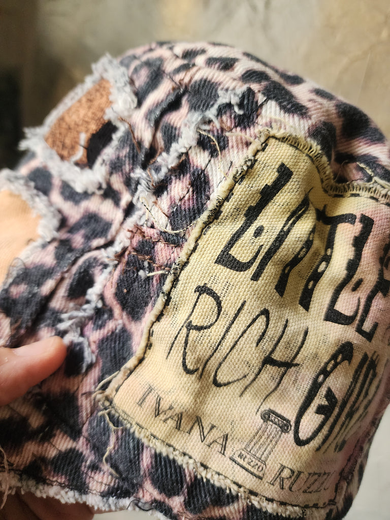 OP-La GURSON / Avant-Garde Top Hat Sculptured Designer French Garçon Cap Upcycled Leopard Raw Cut Patched