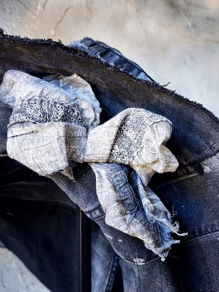 SPIRIT OF VENICE / Designer Top Hat Shabby Chic Hat Upcycled Distressed Denim Bohemian Avant-garde Hat Hand Stitched Top Hat Patchwork
