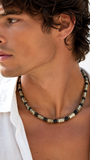 Lava And Chrome / Large Surf Choker Natural Blue Stone Lava Unique Beaded Necklace for Men