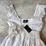 Spread Love Rose / Designer Maxi Dress  size L/M Vintage Lace Edwardian Off-White Cotton Magnolia Belt Flower