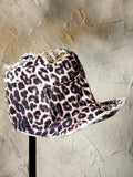 OP-La GURSON / Avant-Garde Top Hat Sculptured Designer French Garçon Cap Upcycled Leopard Raw Cut Patched