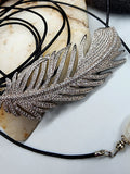 Patricia Night / 14K Gold plated Designer Couture Statement Necklace Feather Choker Topaz Pave Genuine Leather Pearl Lariat