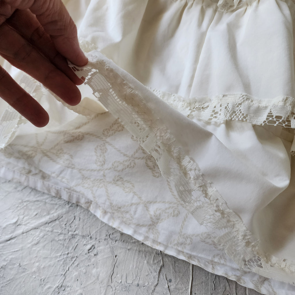 OINK OINK /  Designer Maxi Skirt Boho Vintage Boro Patchwork Upcycled Antique Lace Sustainable Off-White Cotton Ruffle Skirt