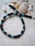 SURF / Large Surf Choker Natural Blue Stone Chrome Lava Unique Beaded Necklace for Men