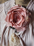 Laid Back Jen / Vintage Lace Silk Pelerina Kaput Cottage Romantic Flower Big Rose Jabot Bowtie Boho