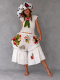 In Strawberry Mood / Cotton Bloomers Strawberry Appliqué Floral Print Ruffle Hem Drawstring Belt