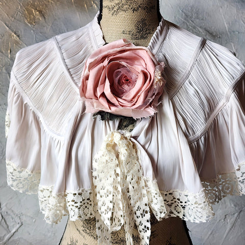 Laid Back Jen / Vintage Lace Silk Pelerina Kaput Cottage Romantic Flower Big Rose Jabot Bowtie Boho