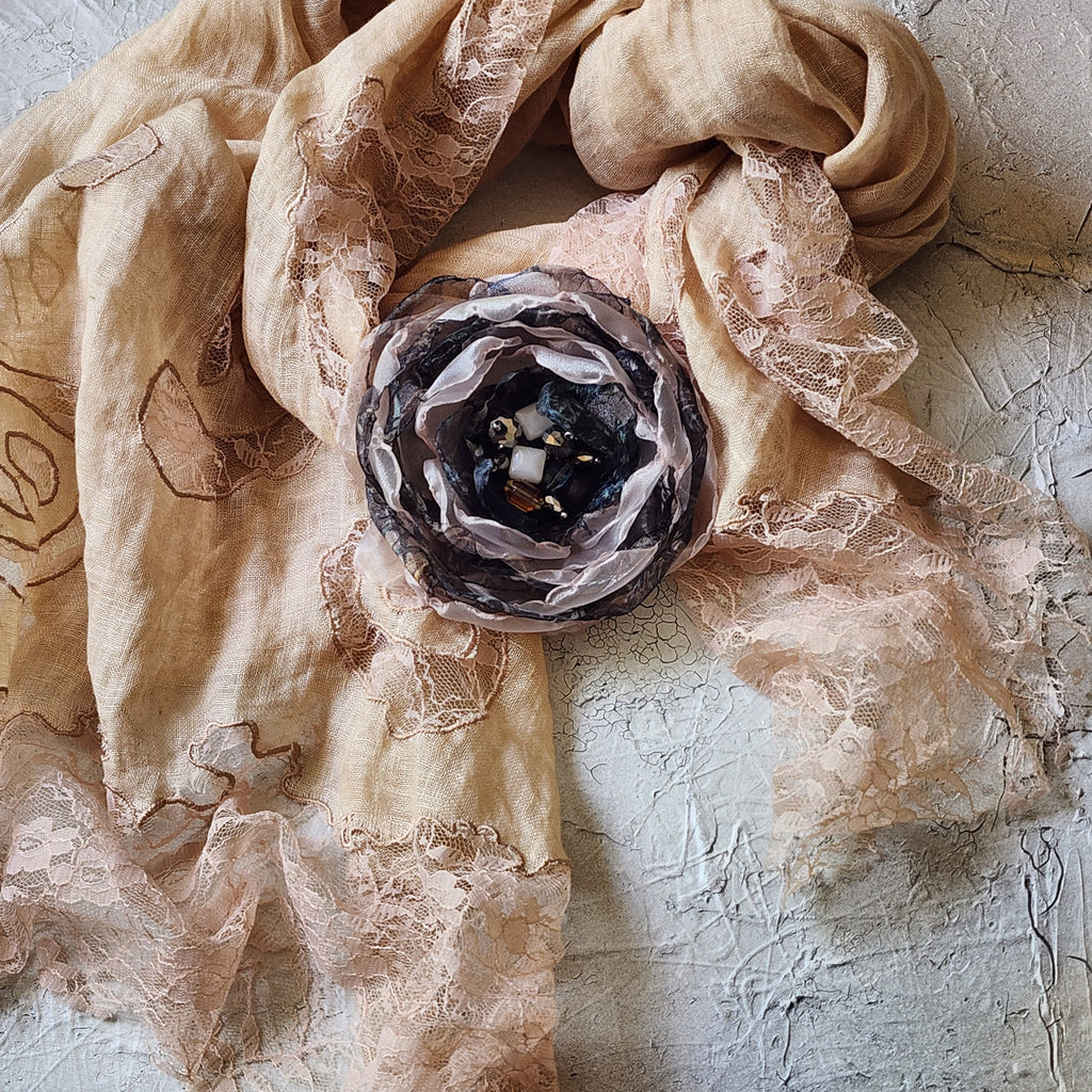 Wild Flower / Boho Rose Choker Flower Brooch Clip Upcycled Magnolia Apple Blossom Upcycled Concept Store Made in USA