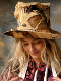 PEACEMACKER  / Designer Top Hat Upcycled Raw Wide-Brim Butterfly Patched Artisan Hat Avant-Garde Sculptural Hat