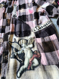 BEAUTIFULLY BROKEN / Designer Upcycled Kimono Duster Button-Down Flannel Top Artisan Cottage Appliqué