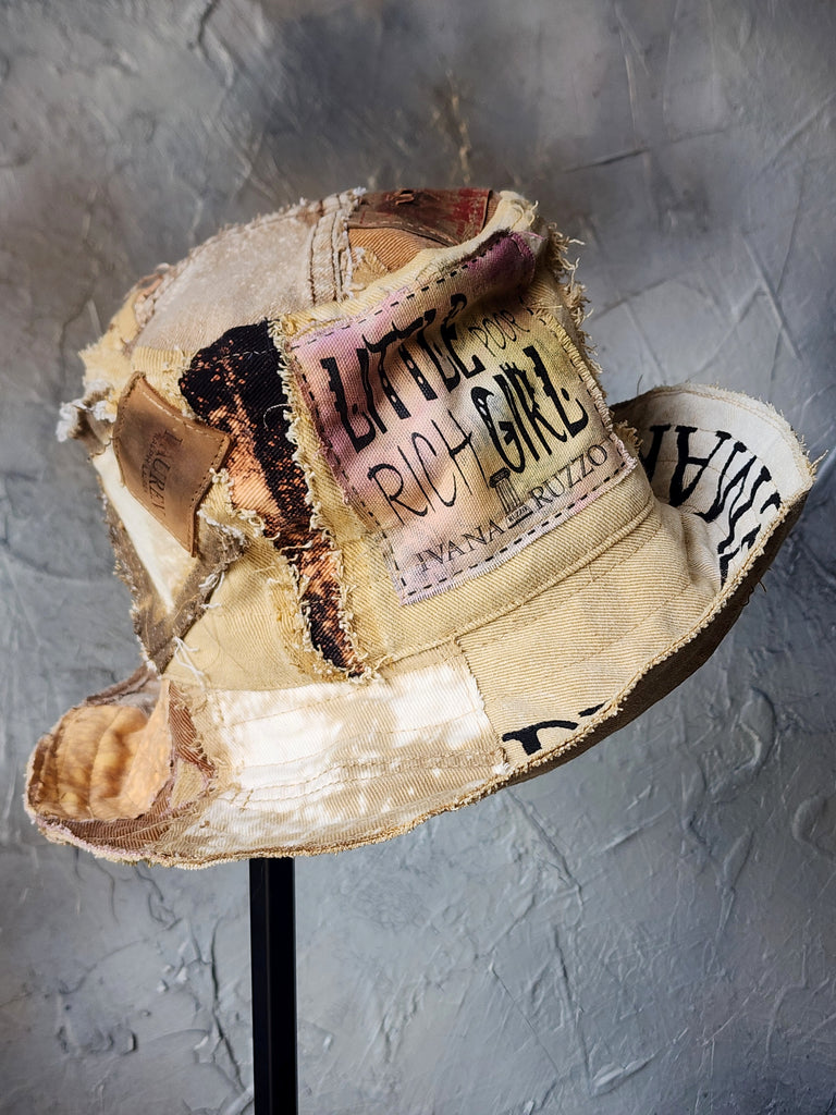 PEACEMACKER  / Designer Top Hat Upcycled Raw Wide-Brim Butterfly Patched Artisan Hat Avant-Garde Sculptural Hat