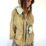 Artisan Approach / Designer Blazer Unique Concept Wear Large 3D White Rose Linen Avangard Fashion Shabby Chic Jacket